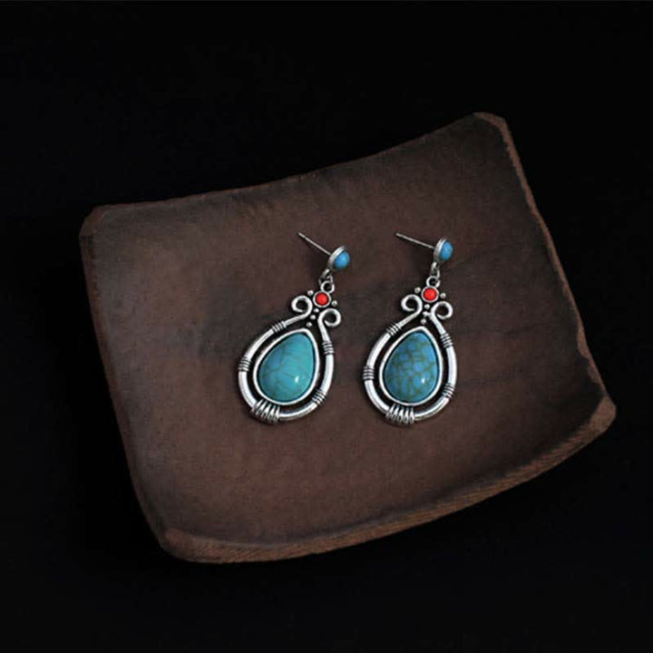 Tibet Vintage Turquoise Waterdrop Strength Drop Dangle Earrings Clips - image 3