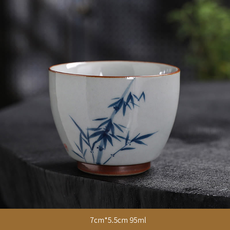 Buddha Stones Lotus Flower Leaf Bamboo Ceramic Teacup Kung Fu Tea Cups - Bamboo - 7cm*5.5cm*95ml - image 30