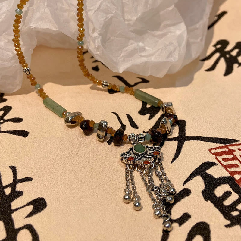 Buddha Stones Tibetan Crystal Stone Copper Luck Tassel Necklace Pendant - image 5