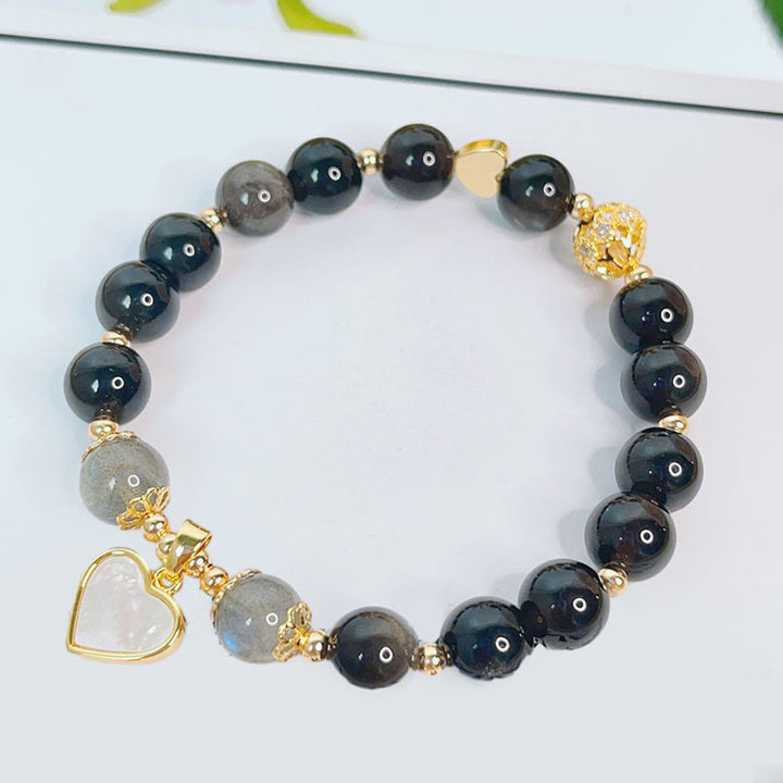 Buddha Stones Natural Silver Sheen Obsidian Love Heart Star Flower Protection Bracelet - image 2