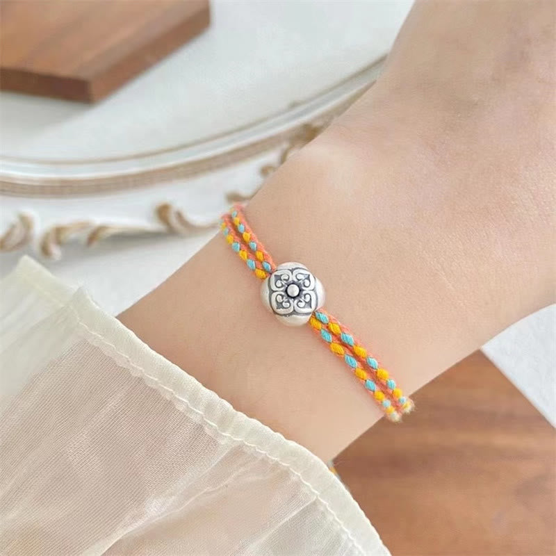 Buddha Stones 999 Sterling Silver Persimmon Luck Multicolored Braided Bracelet - image 3