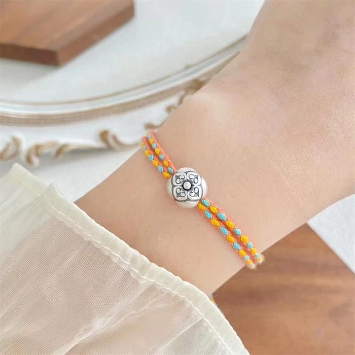 Buddha Stones 999 Sterling Silver Persimmon Luck Multicolored Braided Bracelet - image 3