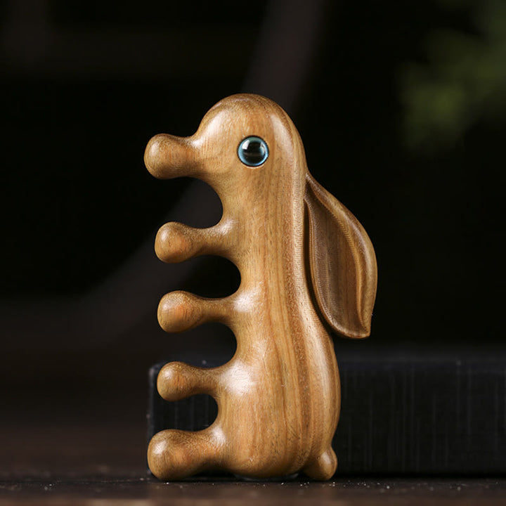Small Leaf Red Sandalwood Green Sandalwood Lovely Bunny Relaxation Massage Comb - image 7