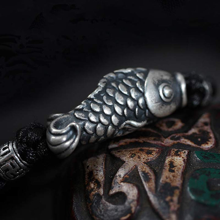 Buddha Stones Silver Luck Koi Fish Braided String Bracelet - image 4
