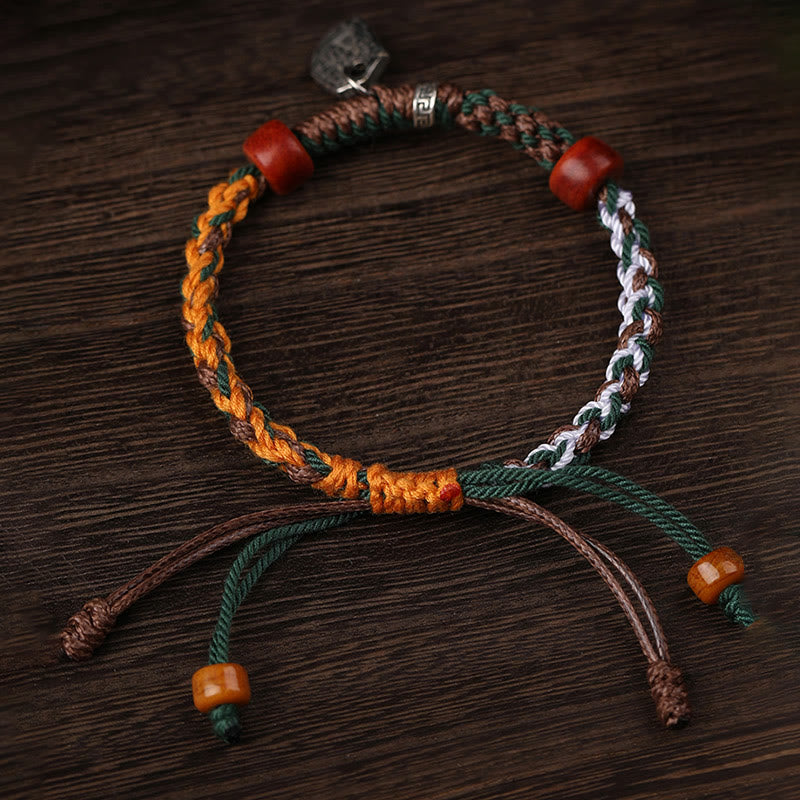 Buddha Stones Handmade Tibetan Silver 925 Sterling Silver Zakiram Goddess of Wealth Camel Bone Protection Braided Bracelet - image 3