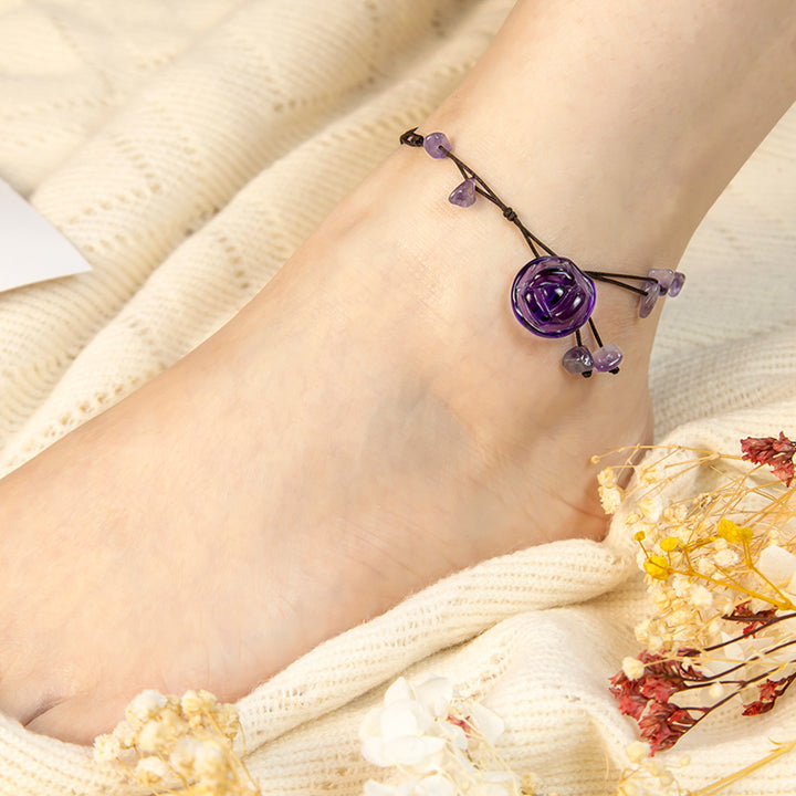 Buddha Stones Amethyst Pink Crystal Green Aventurine Rose Inner Peace Healing Anklet - image 3