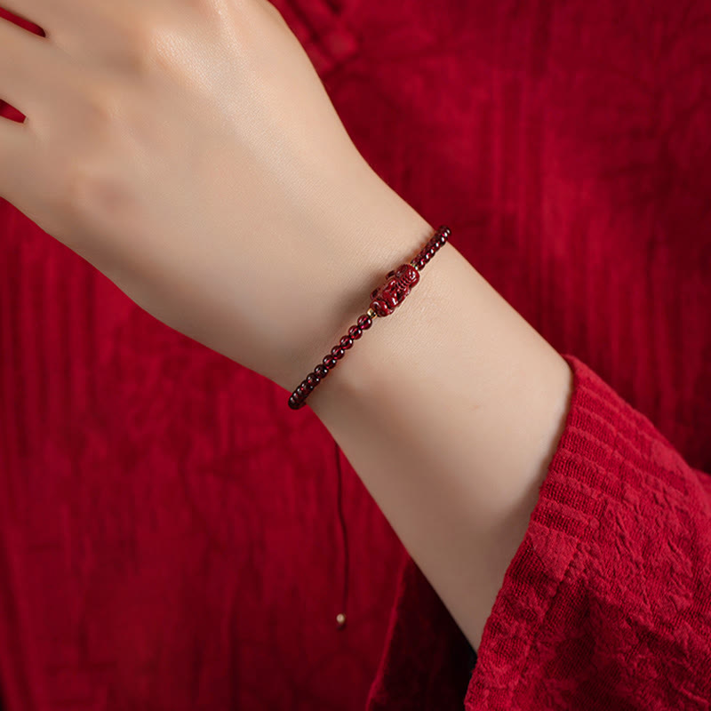 Buddha Stones Garnet Cinnabar PiXiu Blessing Calm String Bracelet - image 13
