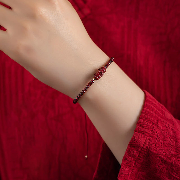 Buddha Stones Garnet Cinnabar PiXiu Blessing Calm String Bracelet - image 13