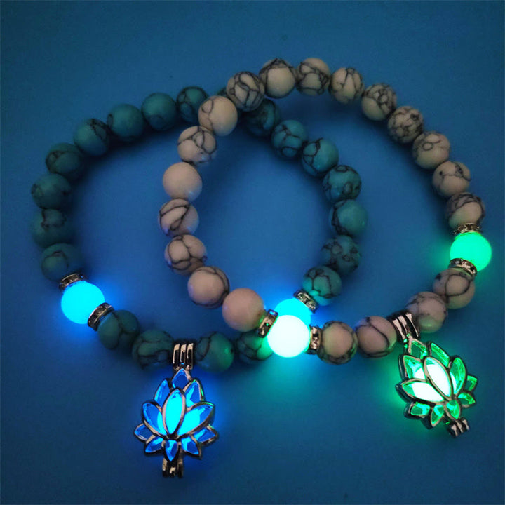 Buddha Stones Tibetan Turquoise Glowstone Luminous Bead Lotus Protection Bracelet - image 22