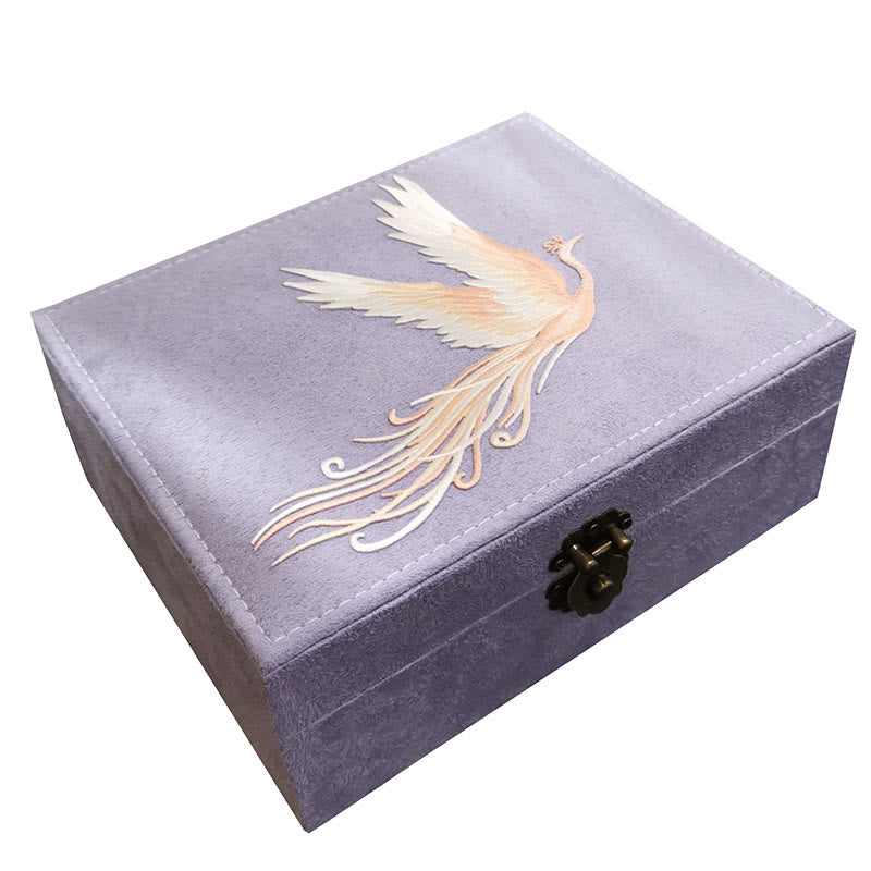Buddha Stones Purple Phoenix Jewelry Box Organizer Two-Layer Jewelry Storage Box Flannel Box - image 15