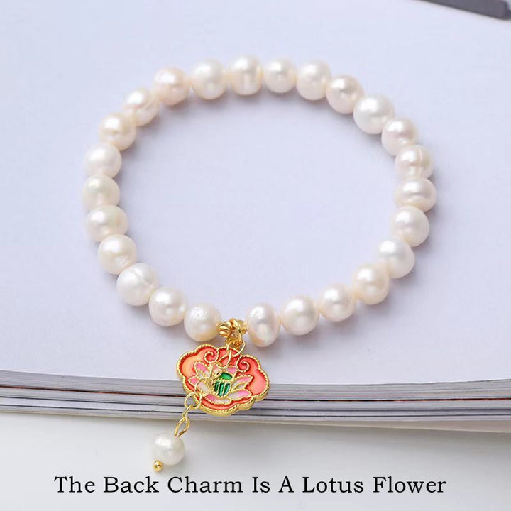 Buddha Stones Natural Pearl Lotus Koi Fish Goldfish Optimism Charm Bracelet - image 2