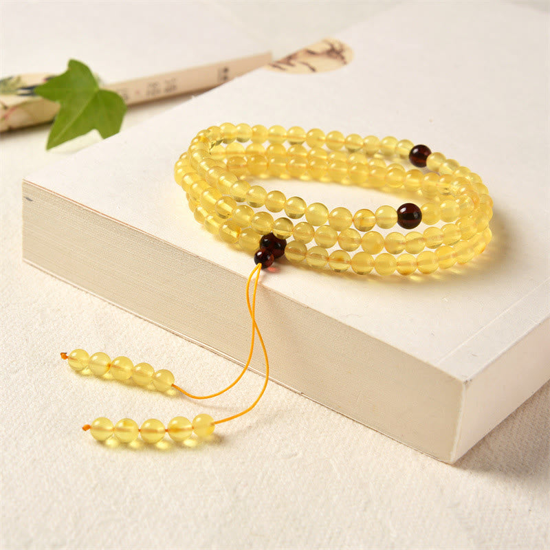 Buddha Stones 108 Mala Beads Natural Amber Clear Anxiety Bracelet - image 1