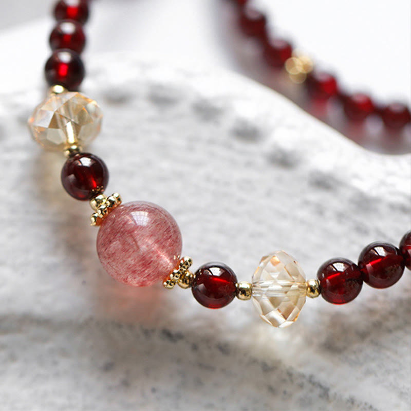 Buddha Stones 14K Gold Plated Natural Garnet Strawberry Quartz Stability Double Wrap Bracelet - image 8