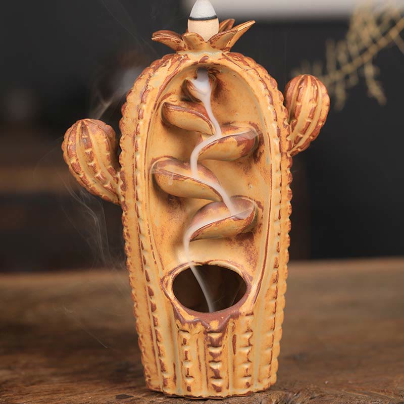 Cactus Ceramic Healing Backflow Smoke Fountain Incense Burner - Cactus-Yellow 12.5*6.5*17cm - image 10