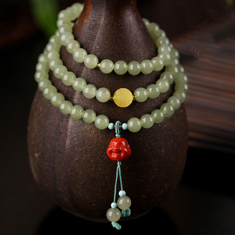 Buddha Stones Jade Red Agate Amber Laughing Buddha Prosperity Bracelet - image 3