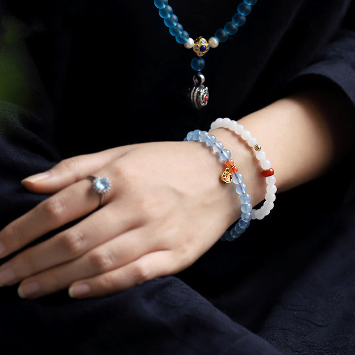 Buddha Stones Natural Aquamarine Red Agate Healing Charm Bracelet - image 2