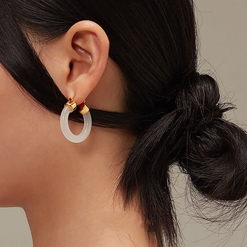 Buddha Stones Round Jade White Jade Prosperity Earrings - image 10