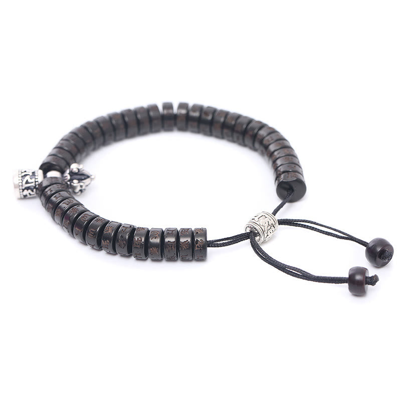 Buddha Stones Tibet Coconut Shell Carved Om Mani Padme Hum Dorje Vajra Bell Happiness String Bracelet - image 2