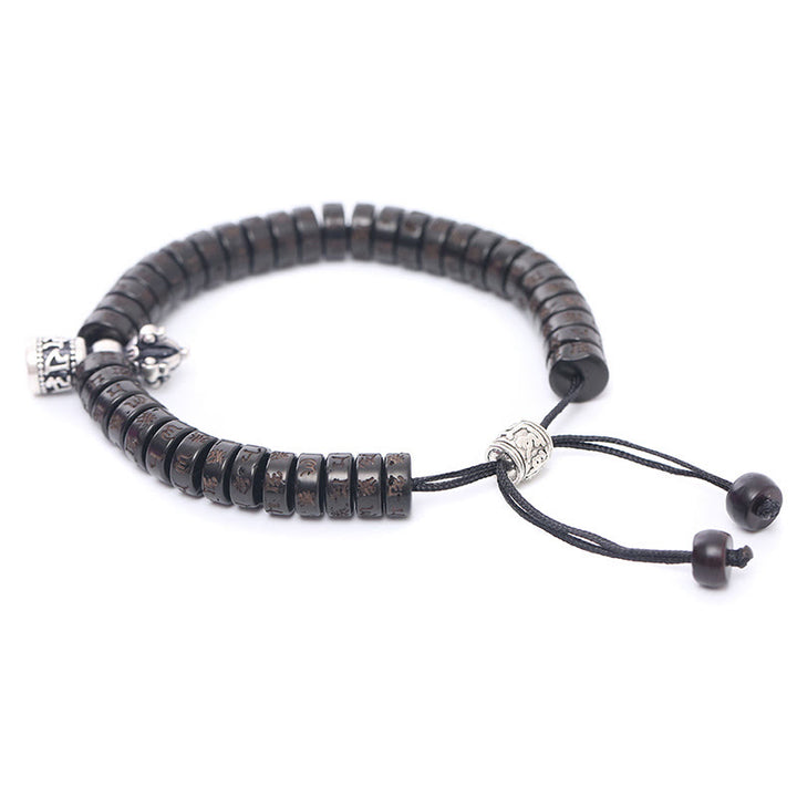 Buddha Stones Tibet Coconut Shell Carved Om Mani Padme Hum Dorje Vajra Bell Happiness String Bracelet - image 2