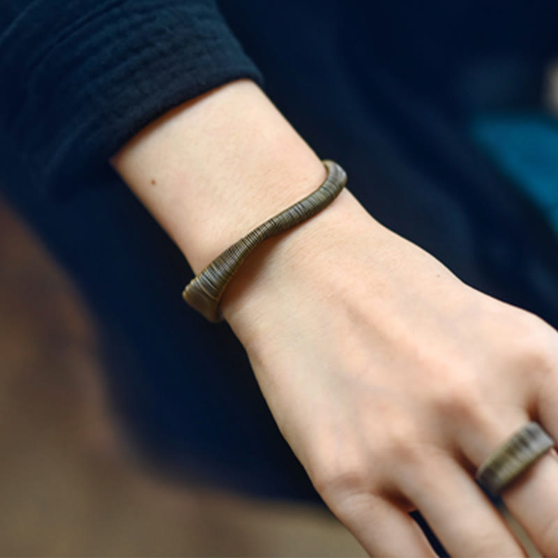 Buddha Stones Simple Design Wrapped Brass Copper Luck Wealth Adjustable Cuff Bracelet - image 11