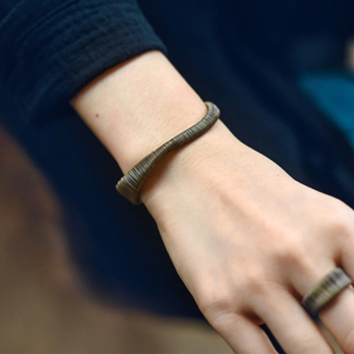 Buddha Stones Simple Design Wrapped Copper Luck Wealth Adjustable Cuff Bracelet - image 11
