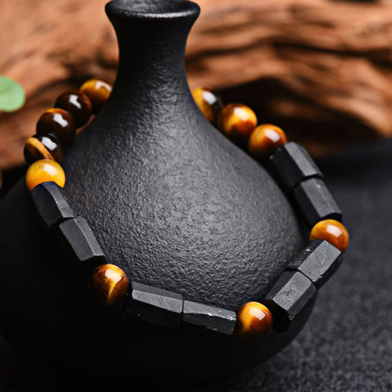 Buddha Stones Natural Black Tourmaline Tiger Eye Positive Bracelet - Black Tourmaline&Tiger Eye - image 0