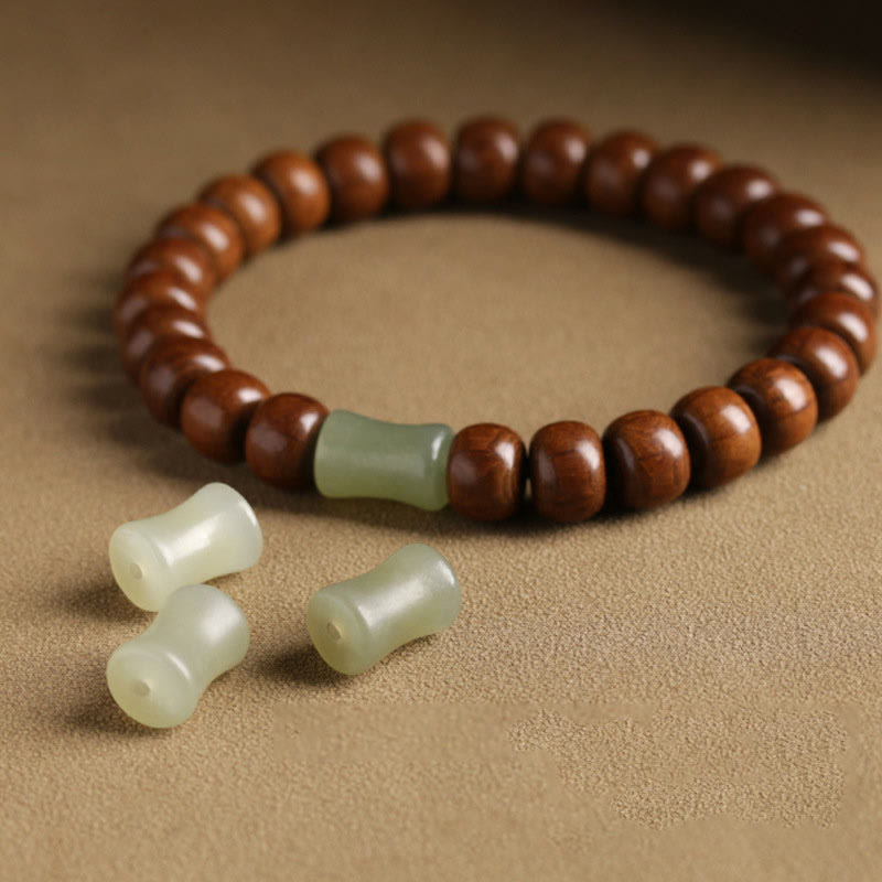 Buddha Stones Natural Abelia Biflora Wood Hetian Jade Bamboo Bead Warding Off Evil Spirits Bracelet - image 3