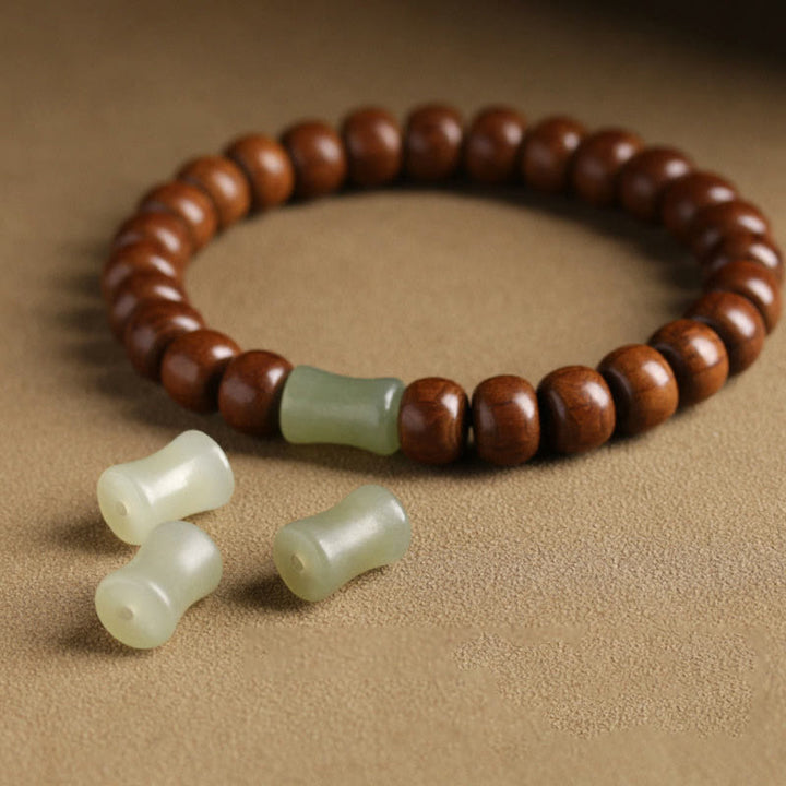 Buddha Stones Natural Abelia Biflora Wood Hetian Jade Bamboo Bead Warding Off Evil Spirits Bracelet - image 3