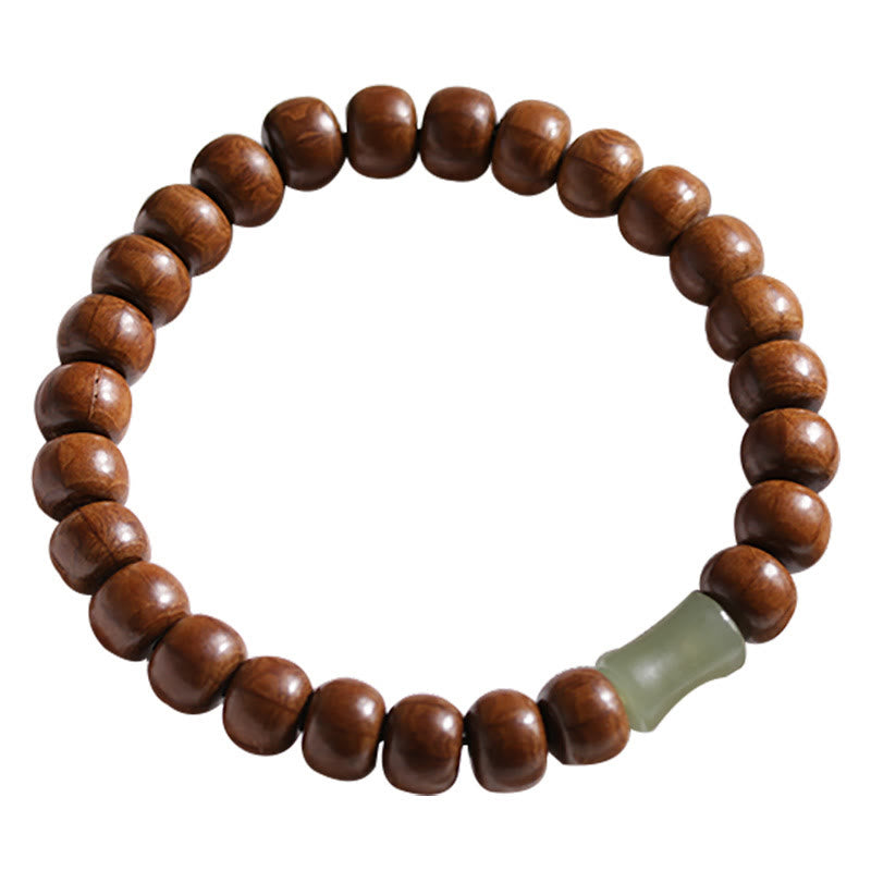 Buddha Stones Natural Abelia Biflora Wood Hetian Jade Bamboo Bead Warding Off Evil Spirits Bracelet - image 8