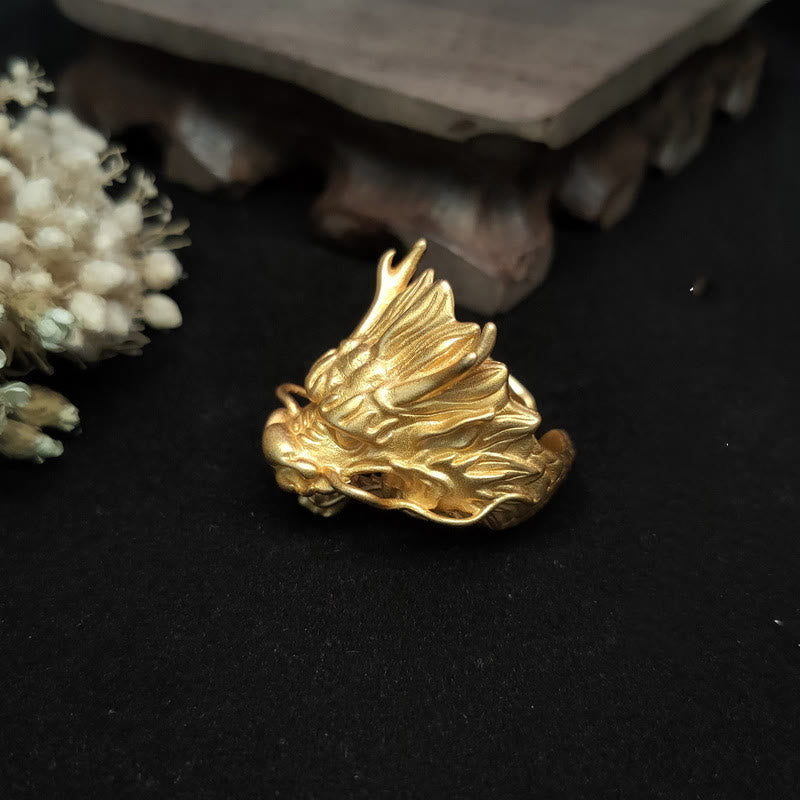 Buddha Stones Golden Dragon Luck Protection Ring - image 2