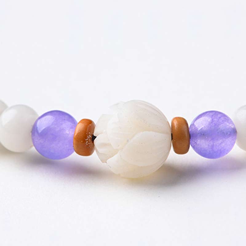 Buddha Stones Tibetan White Jade Bodhi Lotus Blessing Bracelet - image 17