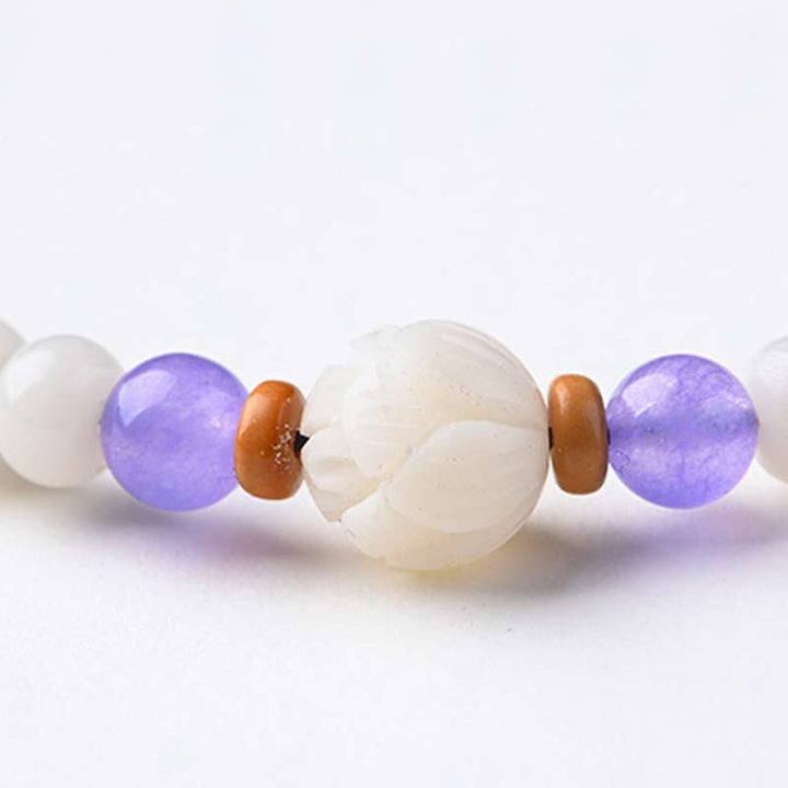Buddha Stones Tibetan White Jade Bodhi Lotus Blessing Bracelet - image 17