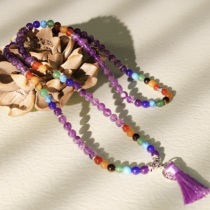 Buddha Stones Healing Crystal Mala Prayer Beads 108 Meditation Healing Multilayer Bracelet Necklace - image 2