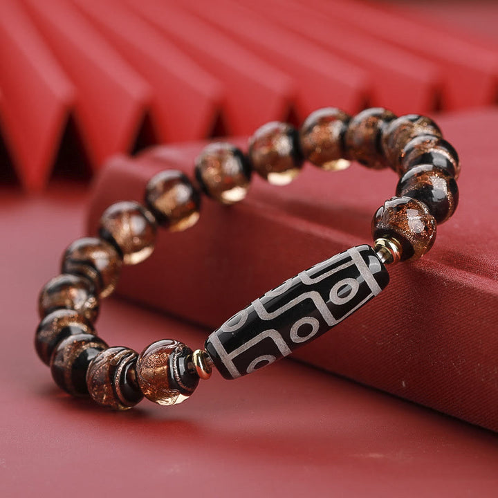 Buddha Stones Tibetan Nine-Eye Dzi Bead Three-eyed Dzi Bead Liuli Glass Bead Wealth Bracelet - Long Nine-Eye Dzi Bead - Brown Liuli Glass Bead - 14mm - image 14