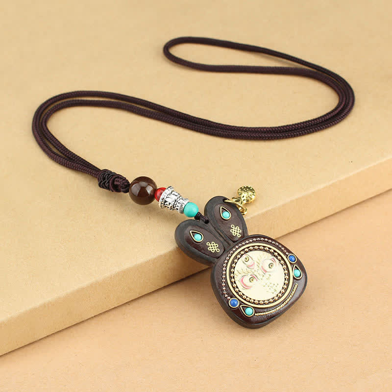 Tibet Ebony Five God of Wealth Thangka Necklace Pendant - White - image 11