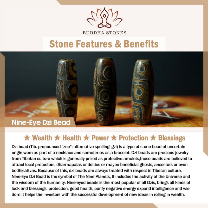 Buddha Stones Tibetan Nine-Eye Dzi Bead Protection Blessings String Necklace Pendant - image 14
