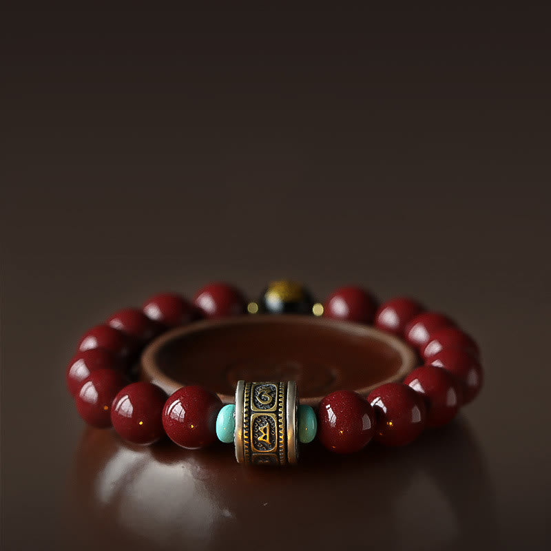 Buddha Stones 925 Sterling Silver Chinese Zodiac Natal Buddha Cinnabar Om Mani Padme Hum Calm Bracelet - image 1