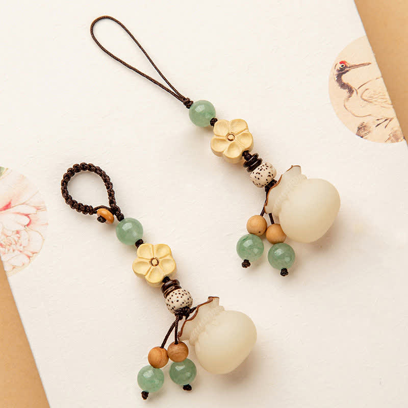 Buddha Stones Natural Bodhi Seed Money Bag Flower Blessing Prosperity Keychain - image 1