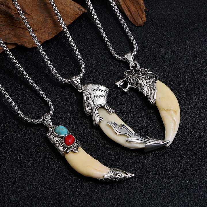 Buddha Stones Imitation Wolf Tooth Titanium Steel Balance Necklace Pendant - image 2