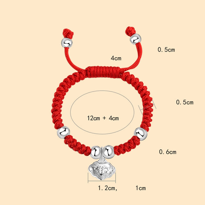 Buddha Stones 925 Sterling Silver Handmade Fu Character Lucky Money Bag Chinese Lock Charm Bell Lotus Copper Coin King Kong Knot Braided Kids Bracelet - image 10