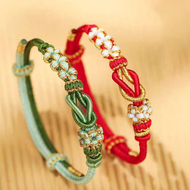 Buddha Stones Handmade Peach Blossom Knot Eight Thread Peace Knot Luck Protection Bracelet - image 0