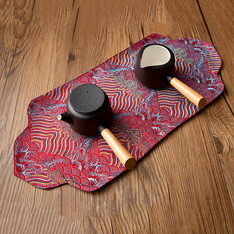 Buddha Stones Sea Wave Bamboo Plum Blossom Brocade Embroidery Cup Mat Pad Tea Cup Coaster Kung Fu Tea Mat - image 5