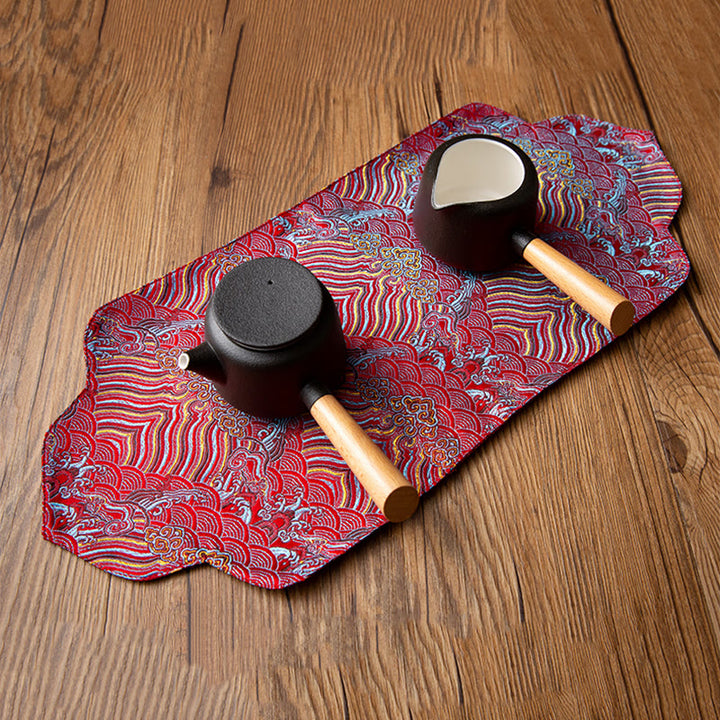 Buddha Stones Sea Wave Bamboo Plum Blossom Brocade Embroidery Cup Mat Pad Tea Cup Coaster Kung Fu Tea Mat - image 5