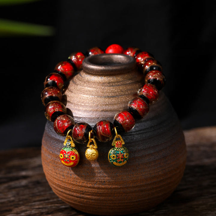 Buddha Stones Gold Swallowing Beast Family Colorful Cinnabar Bead Bracelet - image 3