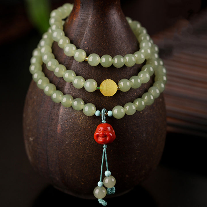 Buddha Stones Jade Red Agate Amber Laughing Buddha Prosperity Bracelet - image 6
