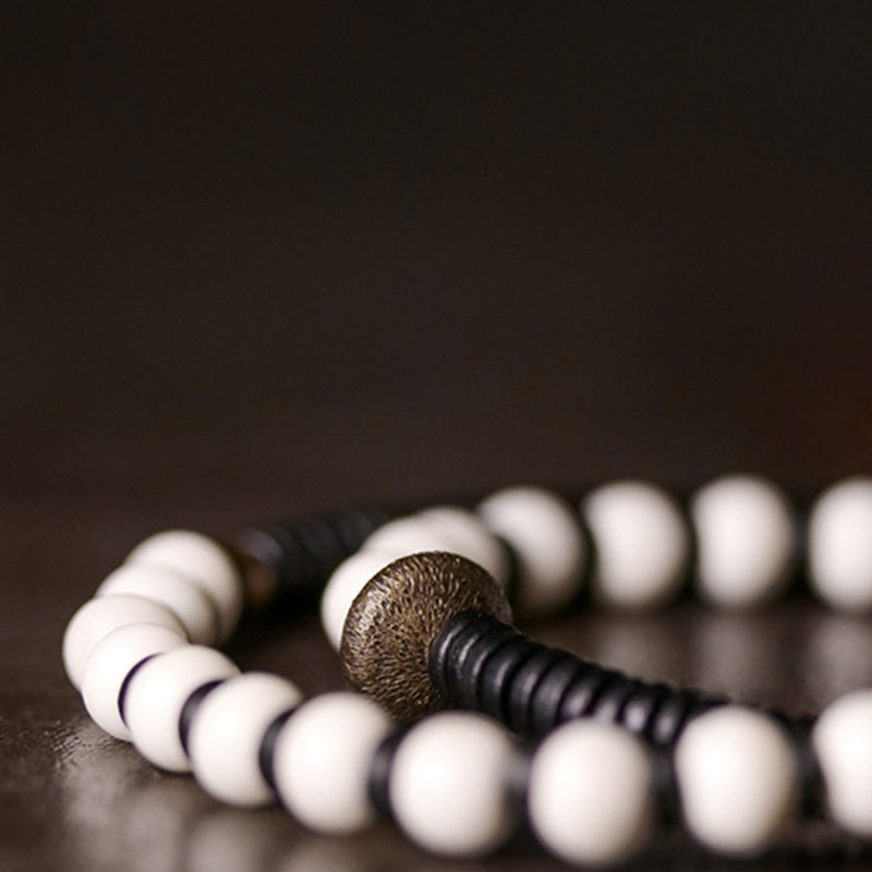 Buddha Stones Bone Beads Ebony Wood Copper Strength Couple Bracelet - image 8