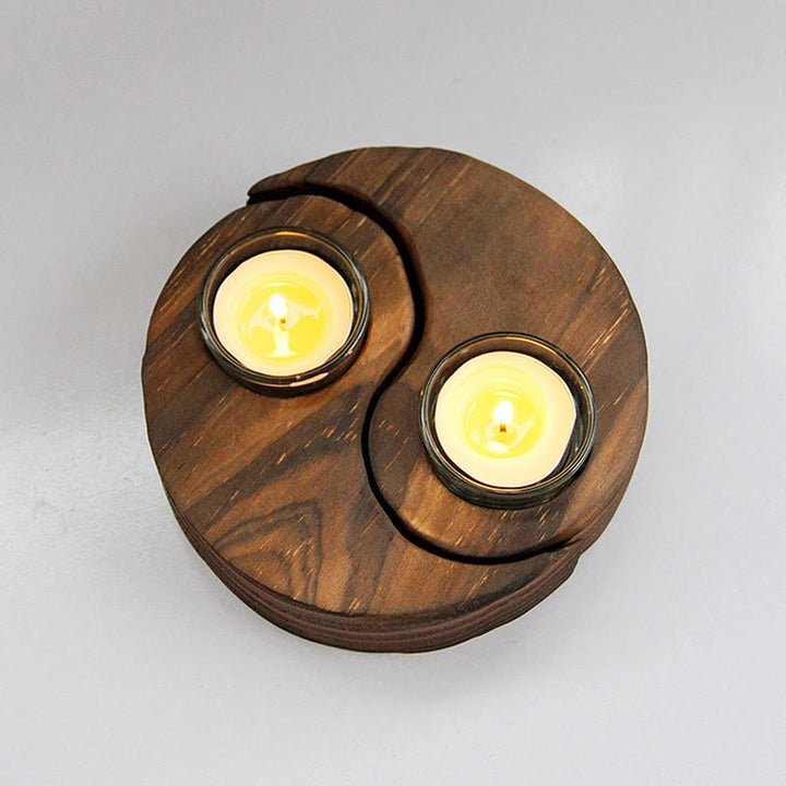 Buddha Stones Yin Yang Wood Candle Holder Meditation Rituals Use Items - image 10