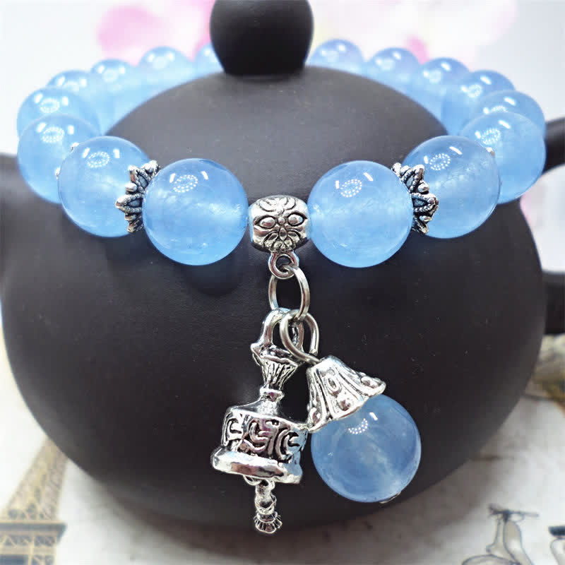 Buddha Stones Vintage Crystal Chalcedony Stone Energy Beaded Bell Charm Bracelet - image 2