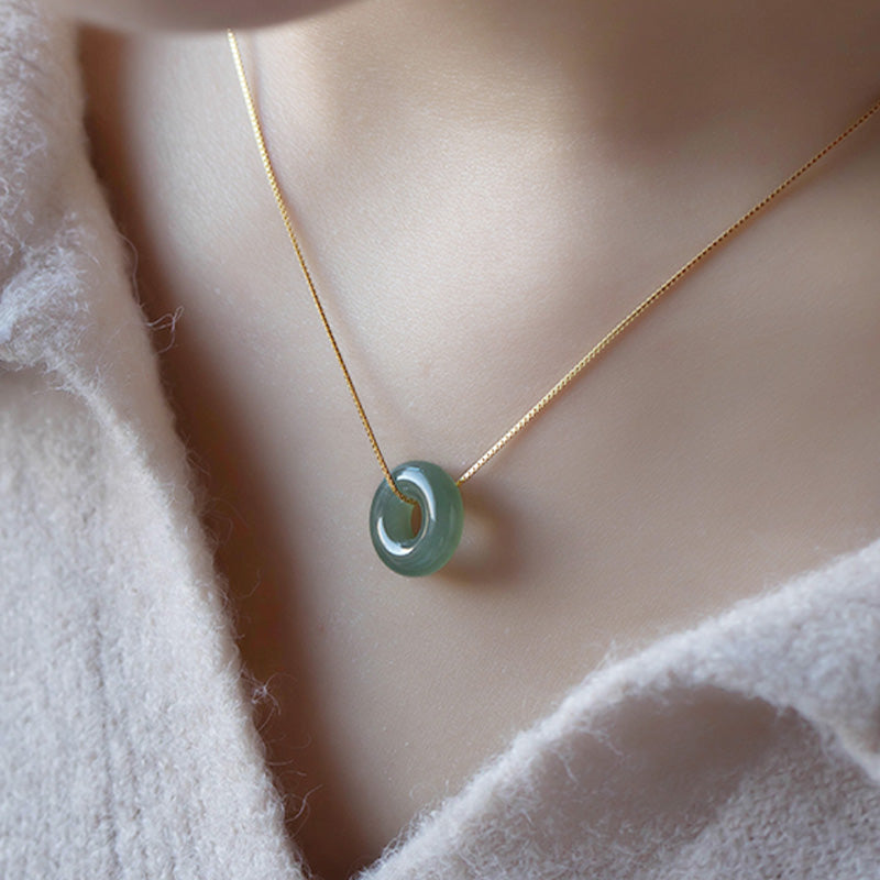 Buddha Stones Natural Round Jade Peace Buckle Luck Abundance Necklace Pendant - image 15