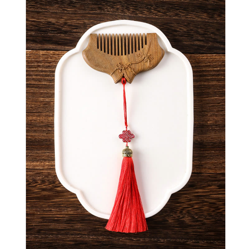 Buddha Stones Green Sandalwood Flower Pattern Engraved Soothing Comb - image 12